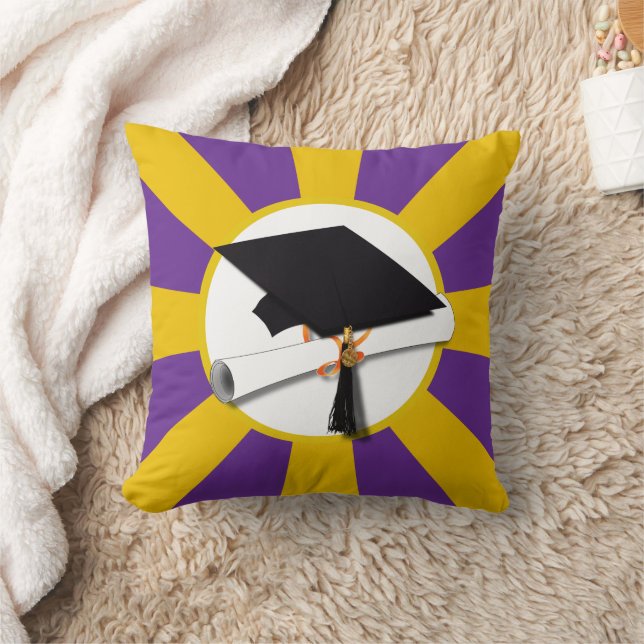 School Colours Graduation Cap w/Diploma   Throw Pillow (Blanket)