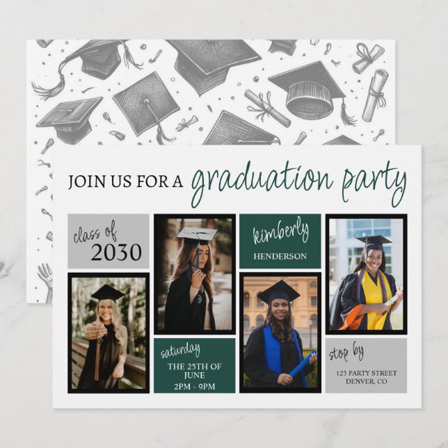 School Colours Graduation Party Invitation (Front/Back)