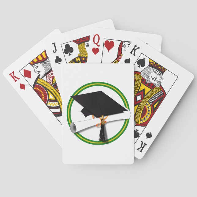 School Colours Green & Gold Grad Cap w/Diploma Playing Cards (Back)