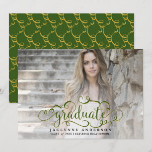 School Colours Green Gold Photo Graduation  Announcement