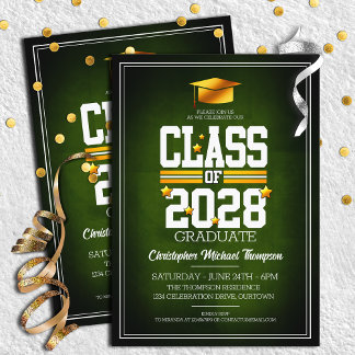School Colours Green | Yellow Graduation Party Invitation