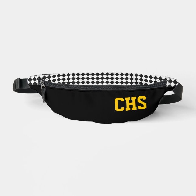 School Colours INITIALS Chequerboard Team Fun Fanny Pack (Front)