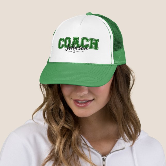 School Colours Personalized Coach-Green and White Trucker Hat (In Situ)
