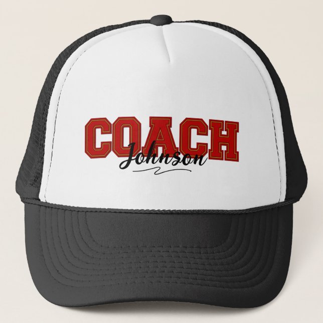 School Colours Personalized Coach-Red and Gold Trucker Hat (Front)