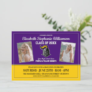School Colours Purple and Yellow Graduation Party Invitation