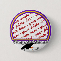School Colours Purple & Gold Graduation Frame 2 Inch Round Button