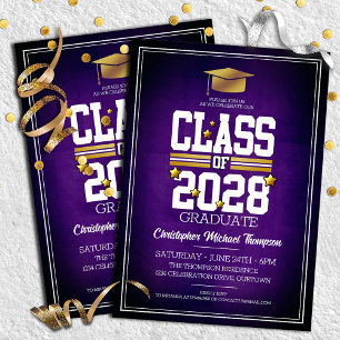 School Colours Purple Gold Graduation Party Invitation