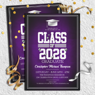 School Colours Purple|Silver Graduation Party Invitation