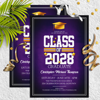 School Colours Purple | Yellow Graduation Party Invitation