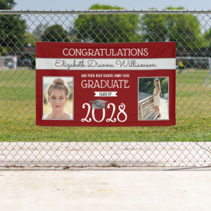 School Colours Red and Silver Graduation Banner