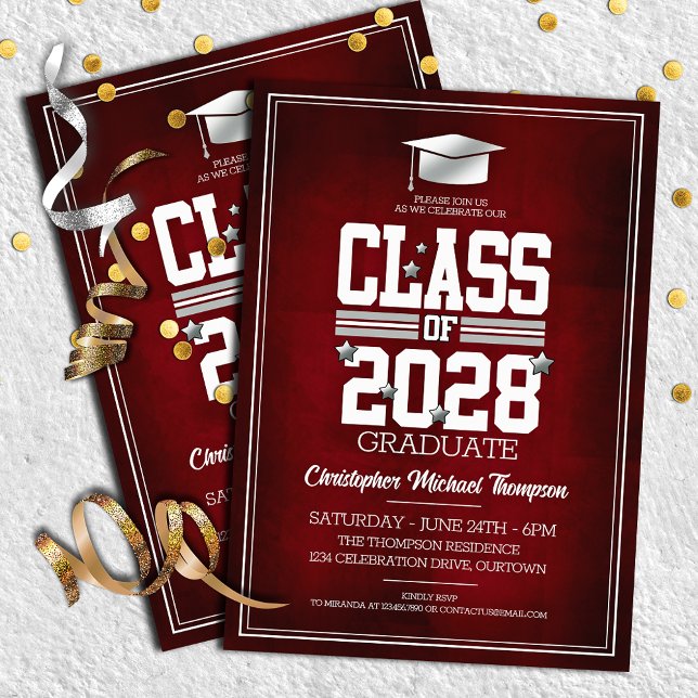 School Colours Red | Silver Graduation Party Invitation (Creator Uploaded)