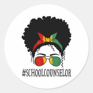 School Counsellor African Women Messy Bun Black Hi Classic Round Sticker
