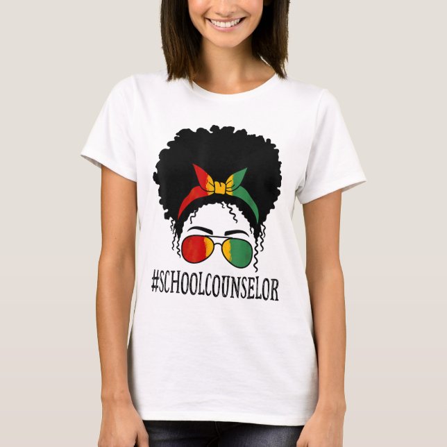 School Counsellor African Women Messy Bun Black Hi T-Shirt (Front)