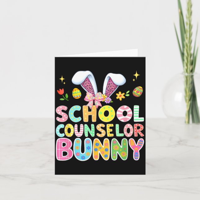 School Counsellor Bunny Easter Colourful Leopard Card (Front)