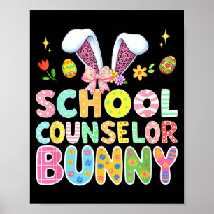 School Counsellor Bunny Easter Colourful Leopard Poster