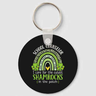School Counsellor Cutest Shamrocks Rainbow St Patr Keychain