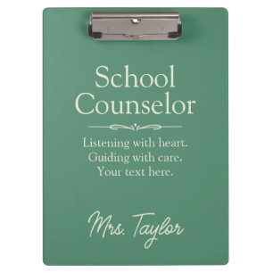 School Counsellor Personalized Dark Sage Green Clipboard