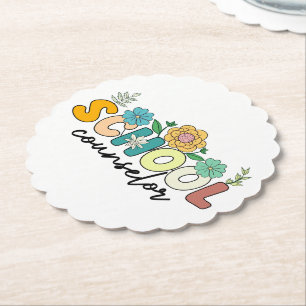 School Counsellor Wildflower Teacher Cute Mom Funn Paper Coaster