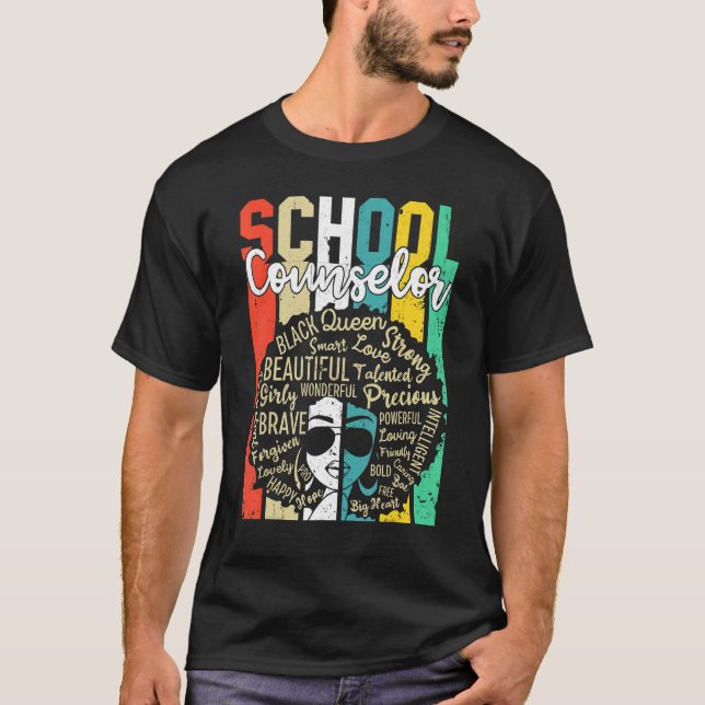 School Counselor Black History Apparel Afro Melani T-Shirt (Front)