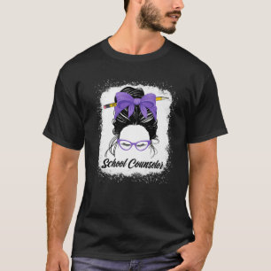 School Counselor Messy Bun Back To School Purple W T-Shirt