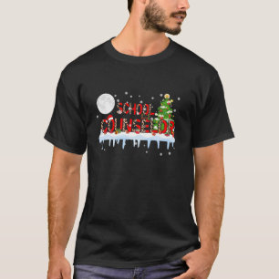 School Counselor Xmas Tree Light Leopard Santa Hat T-Shirt