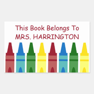 School Crayons Personalized Bookplate Sticker