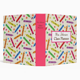 School Crayons with Shapes Teacher Class Planner  Binder