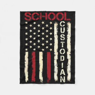 School Custodian Us American Flag Appreciation Bac Fleece Blanket