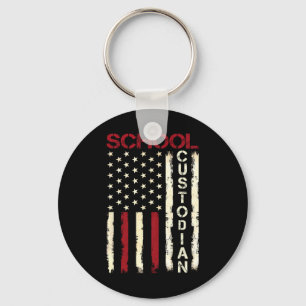 School Custodian Us American Flag Appreciation Bac Keychain
