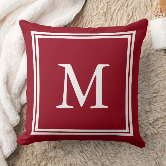 School Days Red with White Double Frame Monogram Throw Pillow (Blanket)