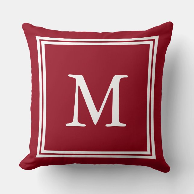 School Days Red with White Double Frame Monogram Throw Pillow (Front)