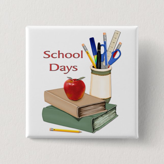 School Days Still Life 2 Inch Square Button (Front)