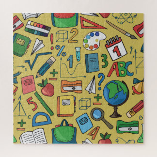 School Days: Vintage Supplies Pattern Jigsaw Puzzle