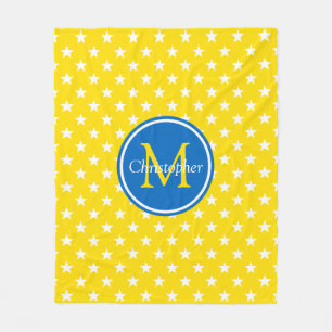 School Days Yellow and Blue Stars Monogram Fleece Blanket