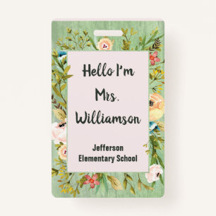 School Education Teaching Teacher Elegant Flowers Badge