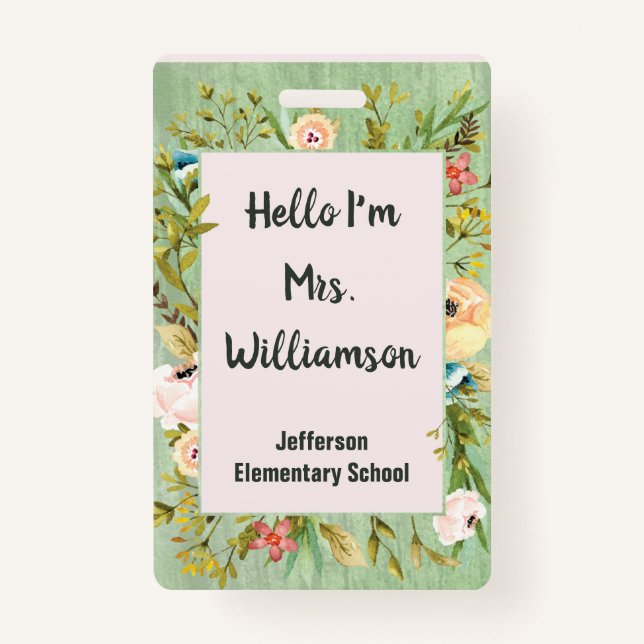 School Education Teaching Teacher Elegant Flowers Badge (Front)