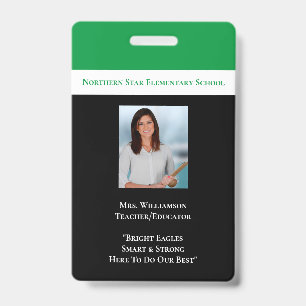 School Employee Green Staff Photo Id Teacher Badge