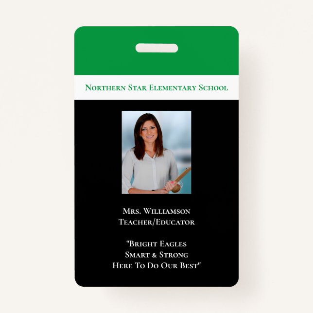School Employee Green Staff Photo Id Teacher Badge (Front)