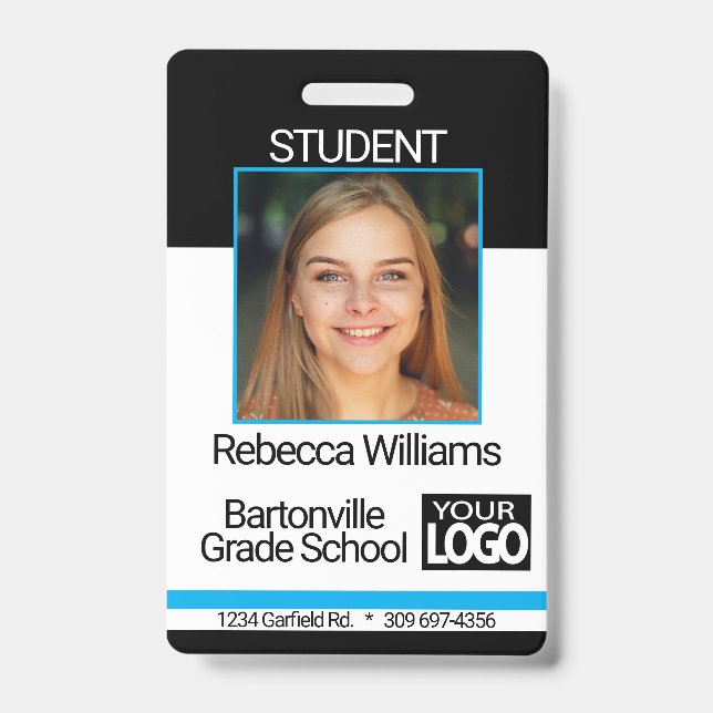 School / Employee Photo Badge - Black And Blue (Front)