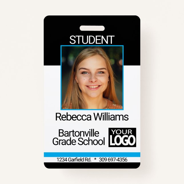 School / Employee Photo Badge - Black And Blue (Front)