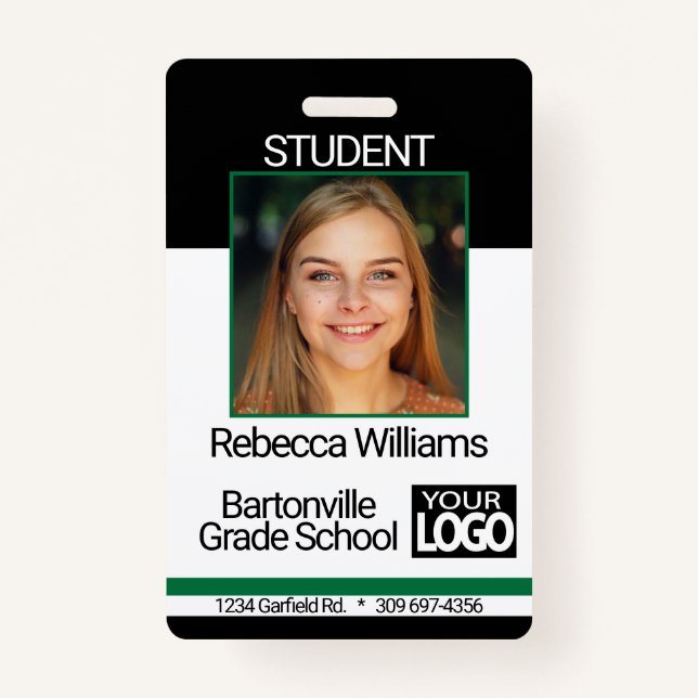 School / Employee Photo Badge - Black And Green (Front)