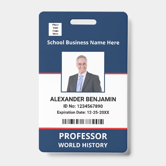 School Employee Photo Bar Code Name Custom   Badge (Front)