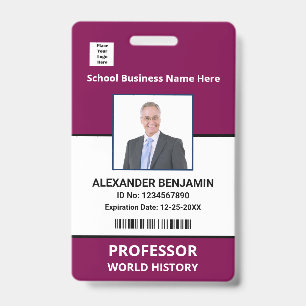 School Employee Photo Bar Code Name Custom   Badge