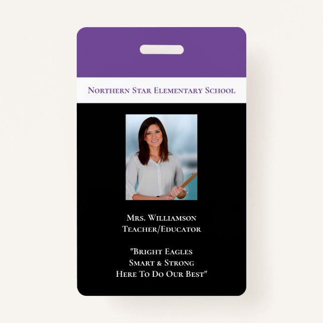 School Employee Purple Staff Photo Id Teacher Badge (Front)