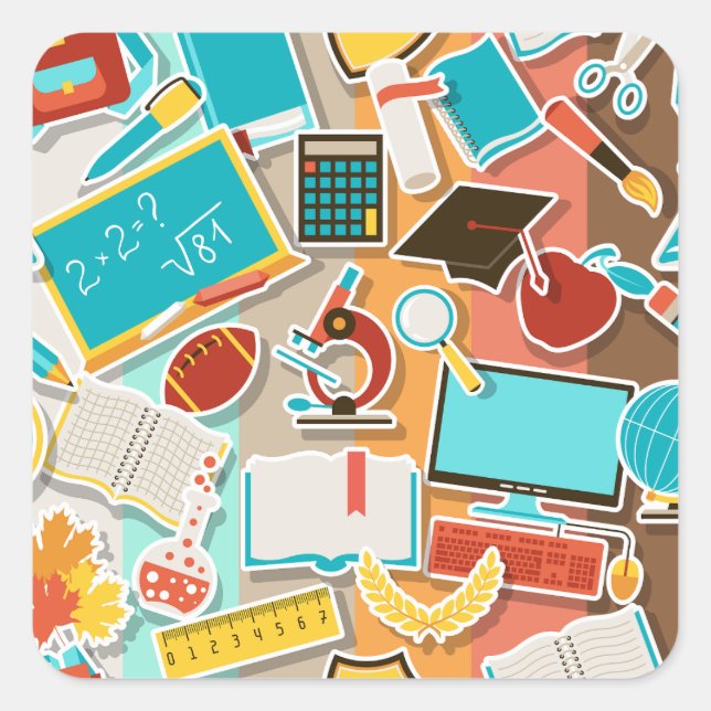 School Equipment Icons Square Sticker (Front)