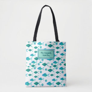 School Fish Ocean Blue Green Personalized Teacher Tote Bag