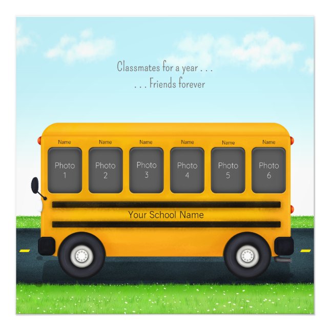 School Friends Personalized School Bus 6 Photos Photo Print (Front)