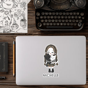 School Girl & Cats Cute Anime Cartoon Personalized