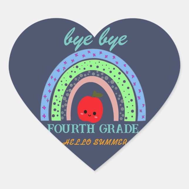 School grade hello summer Teacher Break Off Duty  Heart Sticker (Front)