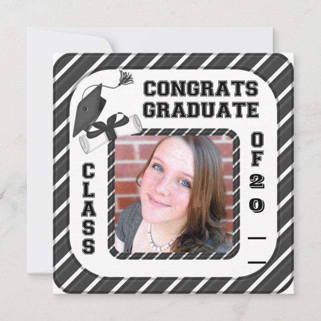 School Graduation Announcement, Invitation Black (Front)